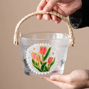 Axyaa Hand-painted Glass Fruit Plate Rattan Portable High-end Coffee Table Basket
