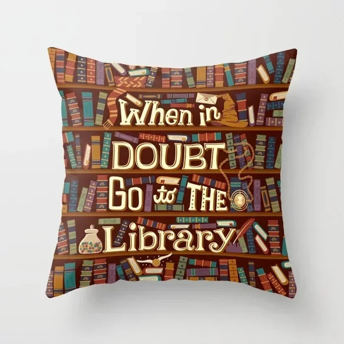 Axyaa Retro Library Pattern Pillowcase for Home and Office Decor