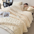 Axyaa Heart Pattern Coral Fleece Blanket: Double Layer Thicken Warm Plush Sofa Throw