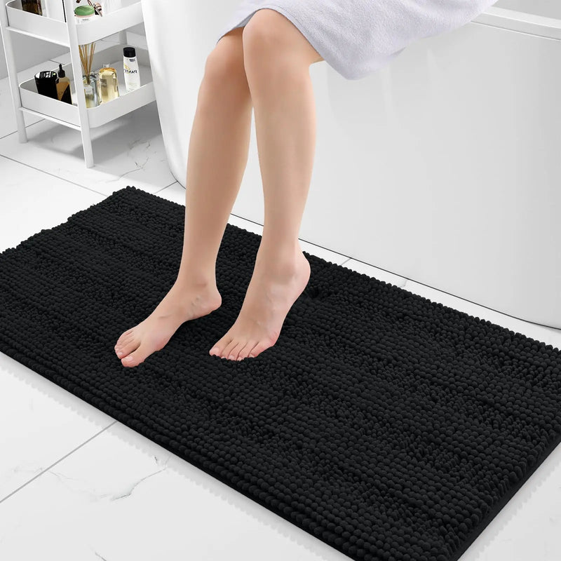 Axyaa Chenille Bath Mat - Absorbent & Non-Slip Plush Shaggy Bathroom Rug
