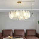 Axyaa Luxury Feather Glass Chandelier in Gold Finish - Elegant and Modern Lighting Solution