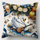 Axyaa Swan & Rose Print Pillow Covers, 17.7x17.7", Elegant Design, Machine Washable