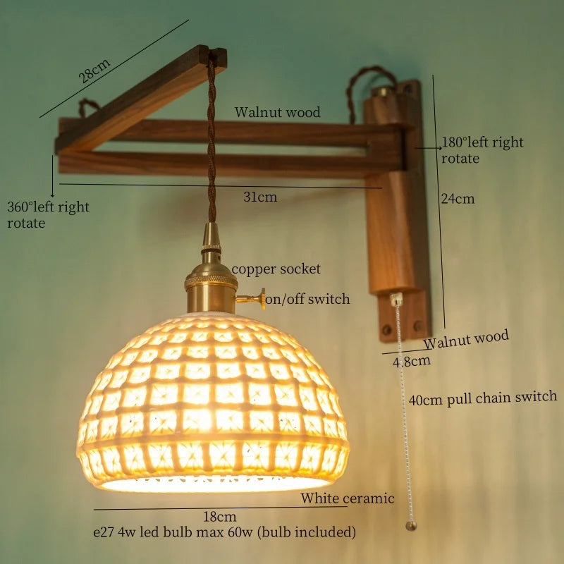 Axyaa White Ceramic LED Wall Sconce with Wood and Copper Finish