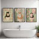 Axyaa Funny Cat Newspaper Wall Decor Set - Quirky Bathroom Canvas Painting