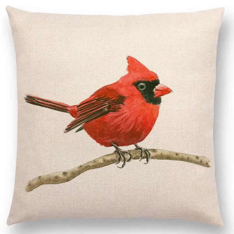 Birds Painting Cushion Cover - Axyaa Collection: Robin, Titmouse, Toucan, Sparrow, Firecrest, Cardinal, Bullfinch