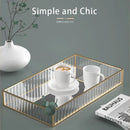 Axya Striped Glass Dresser Tray with Metal Frame Mirror, Home Decor