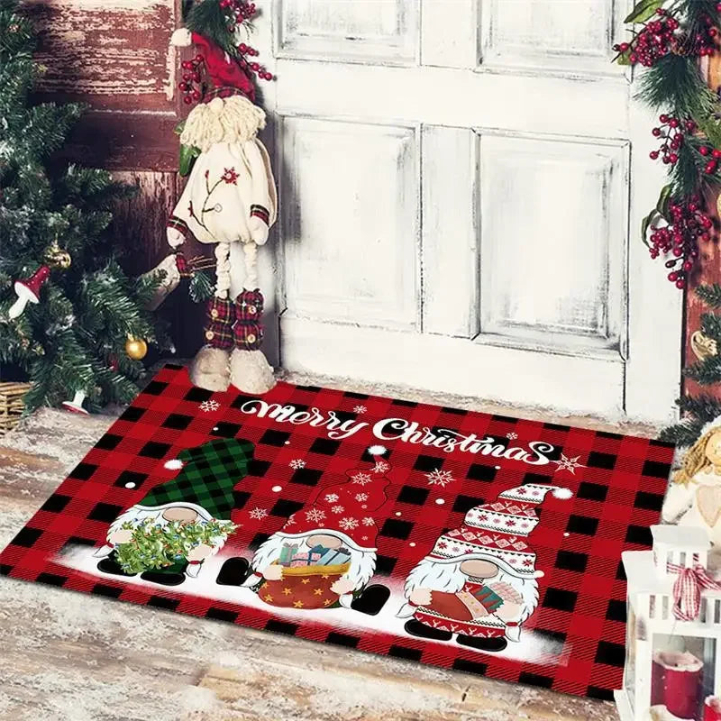 Axyaa Christmas Home Decoration Door Mat with Santa Snowman Tree Print