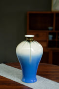 Axyaa Blue Glaze Ceramic Vase - Elegant Home Decor Beauty, Small Bottle Mouth
