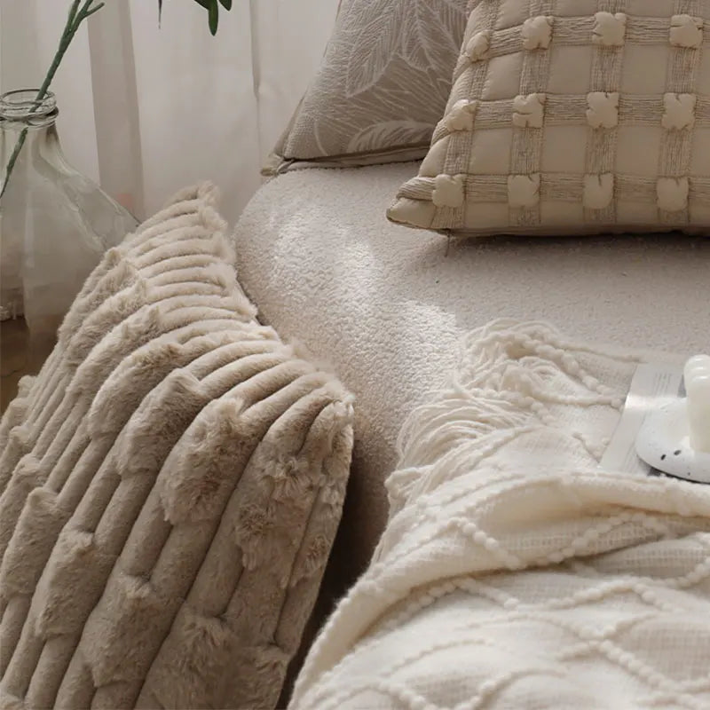 Nordic Style Plush Cushion Cover Set by Axyaa