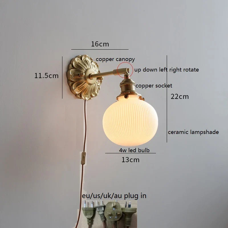 Axyaa Smoke Gray Glass LED Wall Sconce with Adjustable Copper Arm