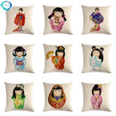 Axyaa Geisha Kimono Linen Pillow Cover for Home and Car Decoration