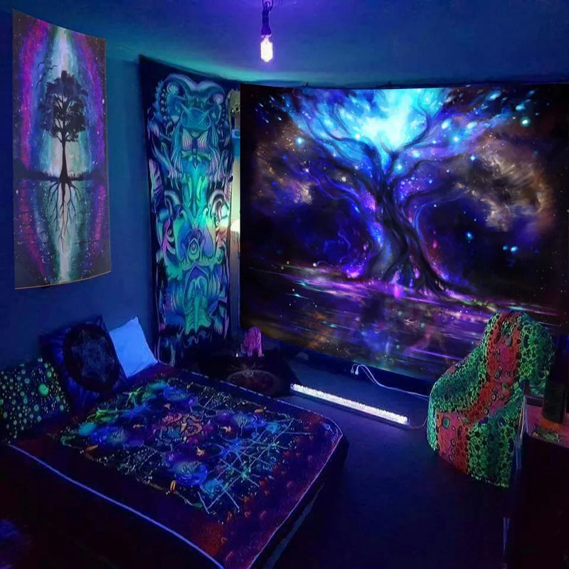 Axyaa Starry Space Tapestry Wall Hanging with Trees and Stars Design
