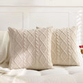 Axyaa Knitted Pillow Cover in Ivory White Red Blue Black Soft Diamond Plaid
