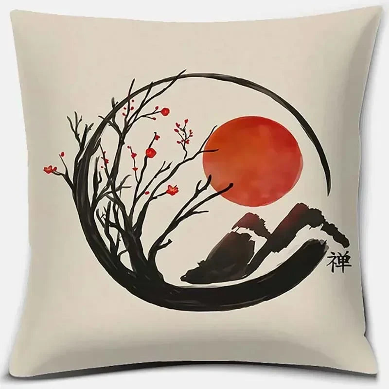 Axyaa Bonsai Zen Stone Pattern Pillowcase Square Decor Home Office Living Room