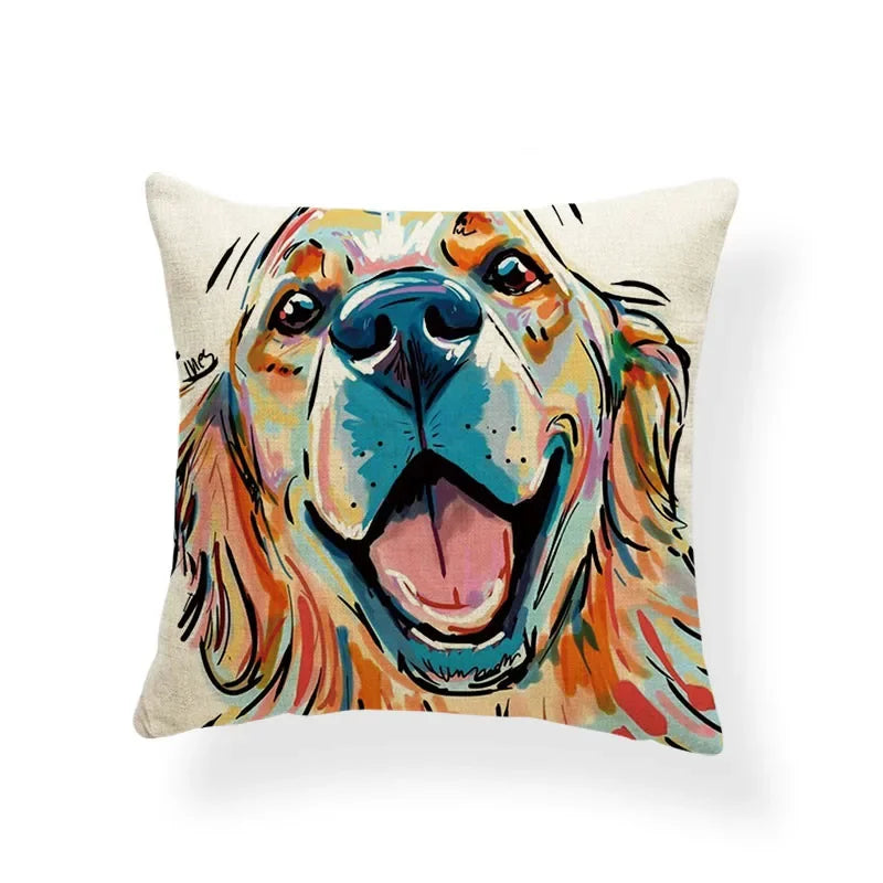 Axyaa Golden Retriever Linen Pillowcase: Decorative Square Cushion Cover
