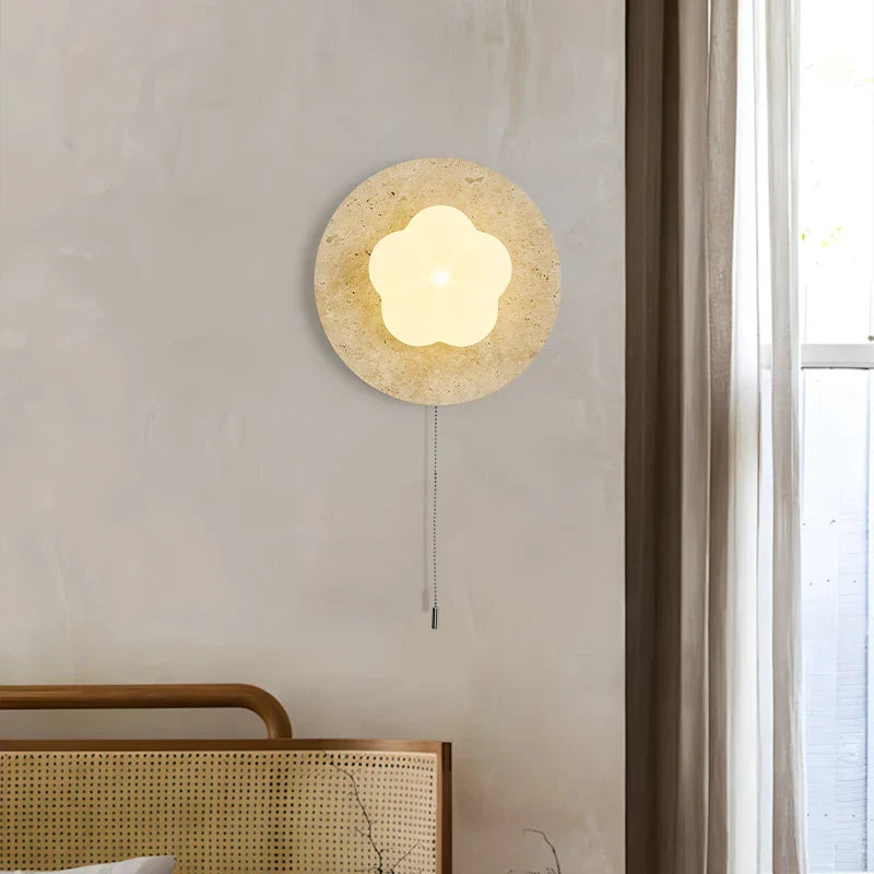Axyaa Wabi Sabi LED Wall Lamp Yellow Travertine Pull Chain Switch for Living Room