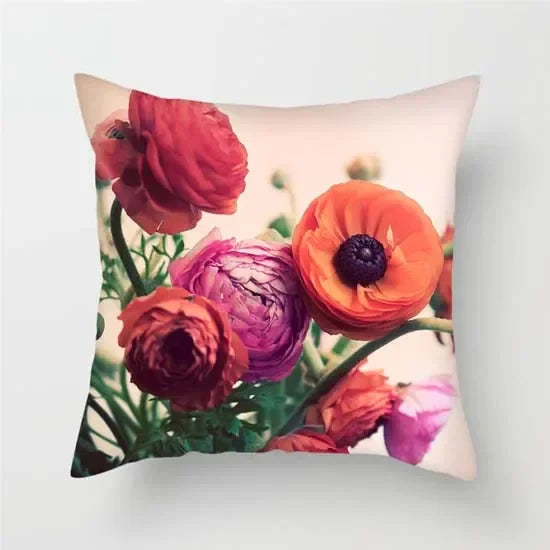 Axyaa Pink Floral Polyester Throw Pillow Cover 45X45cm