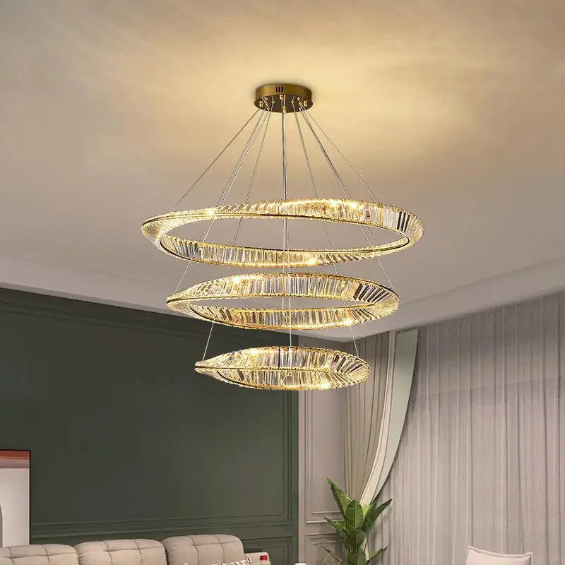 Axyaa Crystal Stainless Steel Ceiling Pendant LED Light - Gold Luxury Lighting Fixtures