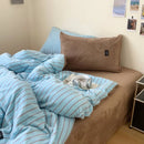 Axyaa Nordic Striped Velvet Bedding Set with Bed Sheet - Winter Home Collection