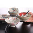 Axya Hand-Painted Bamboo Hat Bowl 5 Inch High Foot Ceramic Bowl