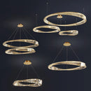 Luxury Gold Plated Steel Ring Pendant Light with Dimmable LEDs and K9 Crystals
