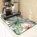 Axyaa Tropical Plants Watercolor Drying Mat: Non-Slip Absorbent Kitchen Counter Mat