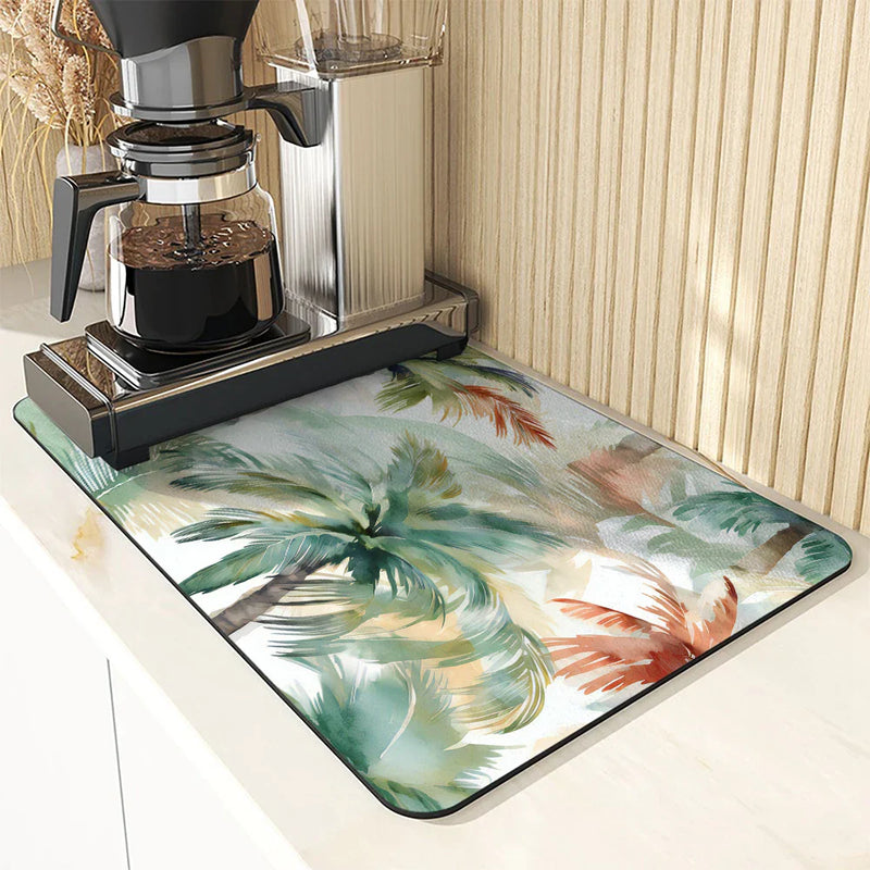 Axyaa Tropical Plants Watercolor Drying Mat: Non-Slip Absorbent Kitchen Counter Mat
