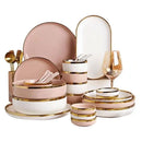 Axya Porcelain Dinner Plate Set with Gold Rim, Kitchen Ceramics Food Dishes