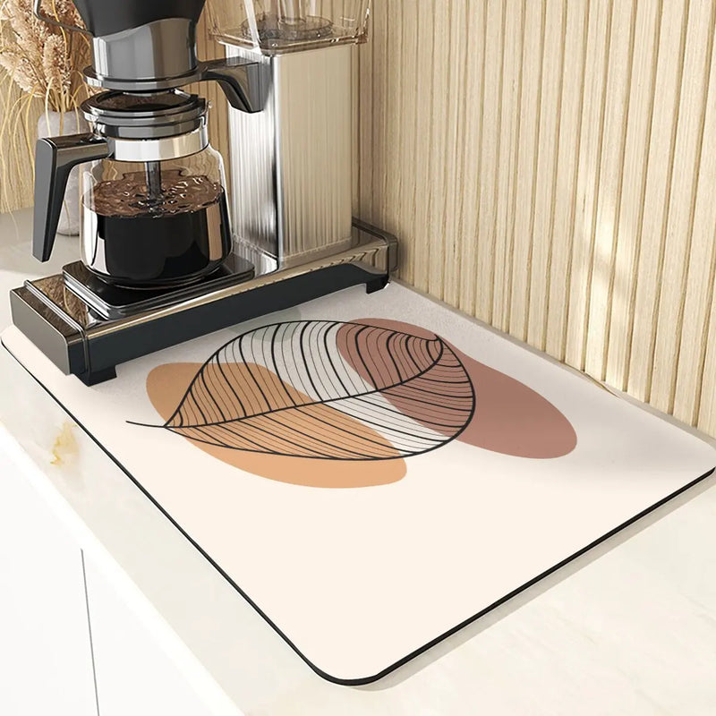 Axyaa Diatomite Kitchen Mat: Flowers Pattern Table Decor & Cup Holder