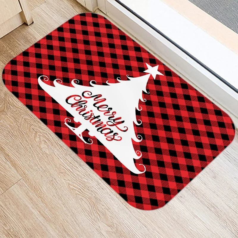 Axyaa Red Plaid Print Door Mat: Non-Slip Home Kitchen Bathroom Carpet