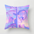 Pink Anime City Print Polyester Pillowcase 45x45cm for Bedroom Living Room by Axyaa.