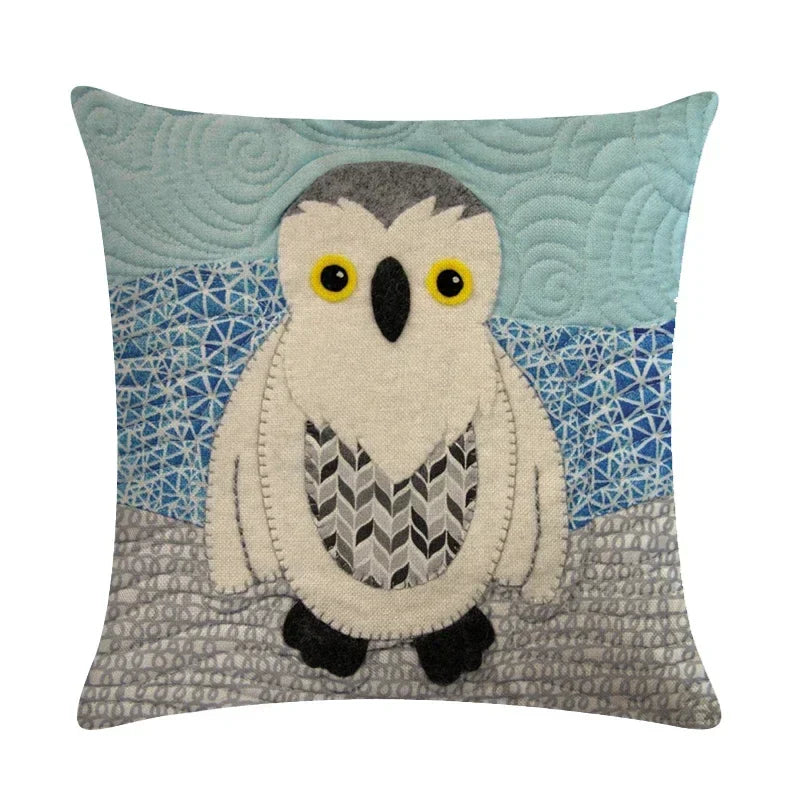 Axyaa Cartoon Animal Linen Throw Pillow Cover Home Sofa Bed Decoration 45*45cm
