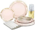 Axyaa Vintage Wedding Party Plastic Plates & Cutlery Set - 80 Guests