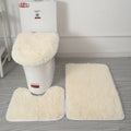 Axyaa 3 Piece White Bathroom Rugs Sets Non-Slip Bath Mats Lid Cover Contour Mat