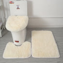 Axyaa 3 Piece White Bathroom Rugs Sets Non-Slip Bath Mats Lid Cover Contour Mat