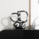 Axyaa Geometric Striped Vase with Abstract Handle for Stylish Home Decor