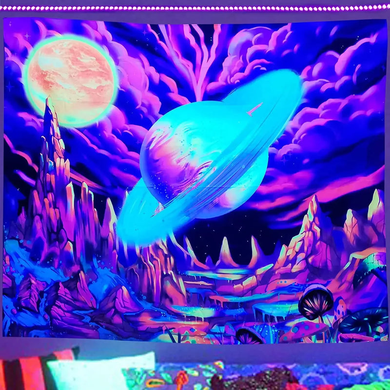 Axyaa Black Light Astronaut Tapestry - UV Reactive Starry Sky Wall Hanging