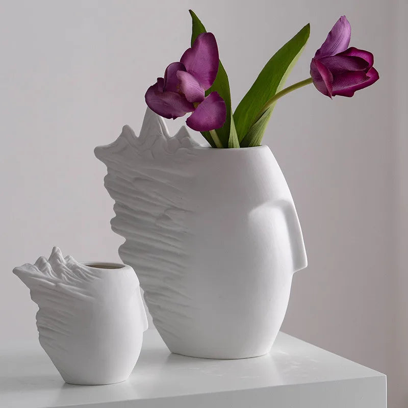 Axya Ceramic Face Vase Set - Nordic Rustic Modern Room Decor for Home