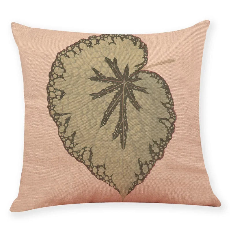 Axyaa Big Leaf Pattern Linen Pillowcase 45x45cm for Car Sofa Home Décor