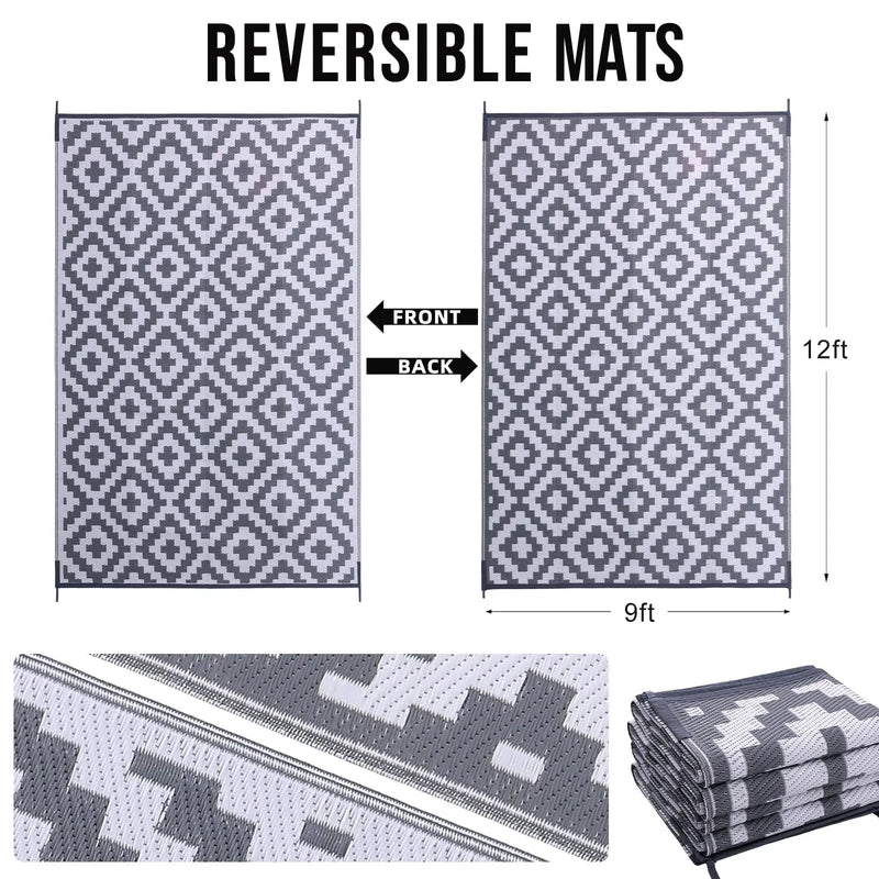 Axyaa Reversible Outdoor Waterproof Straw Patio Rug for Indoor Outdoor Use