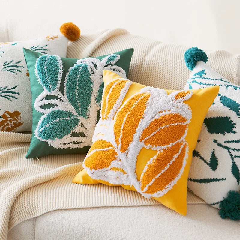 Axyaa Soft Tufted Pompom Leaves Cushion Cover for Sofa Bed, 45x45cm