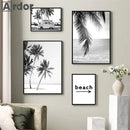 Black and White Beach Landscape Canvas Painting Palm Trees Nordic Wall Art by Axyaa