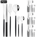 Axyaa 24pc Stainless Steel Cutlery Set - Knife Fork Spoon Teaspoon Mirror Flatware