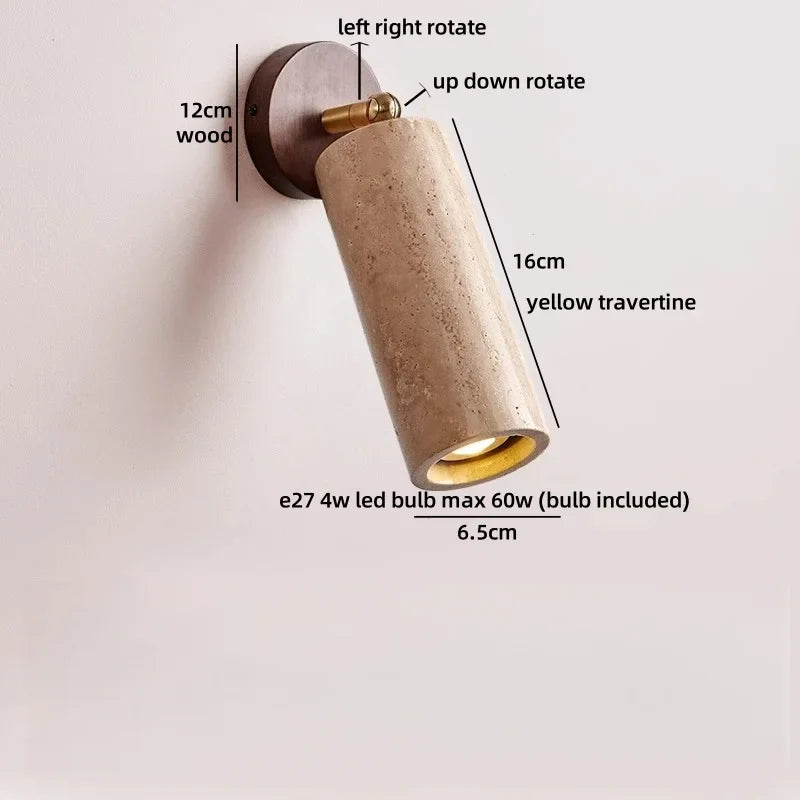 Axyaa LED Wall Sconce Up Down Rotate Yellow Travertine Mirror Light