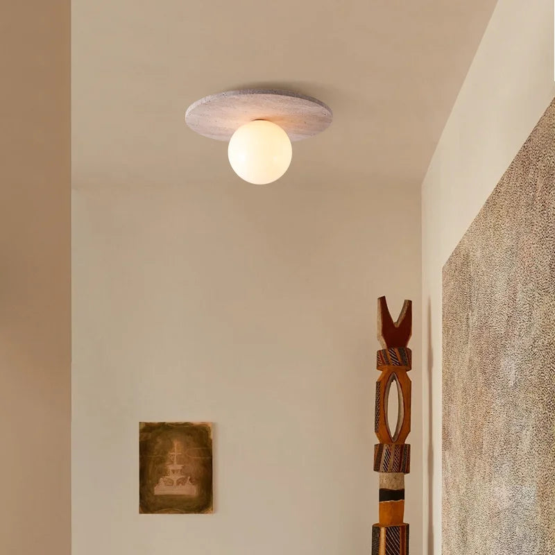 Retro Stone Art Round Wall Lamp by Axyaa - Cream Nordic Chandelier
