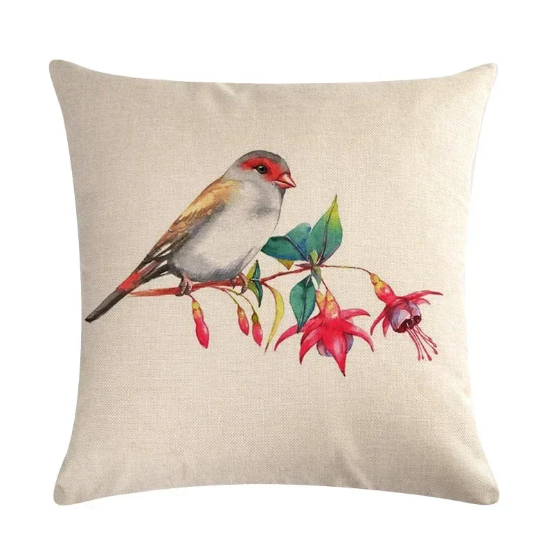 Axyaa Palm Bird Linen Cushion Cover - 45x45cm