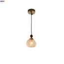 Axyaa Amber Glass LED Pendant Light: Japanese Style Wood Copper Cap Hanging Lamp