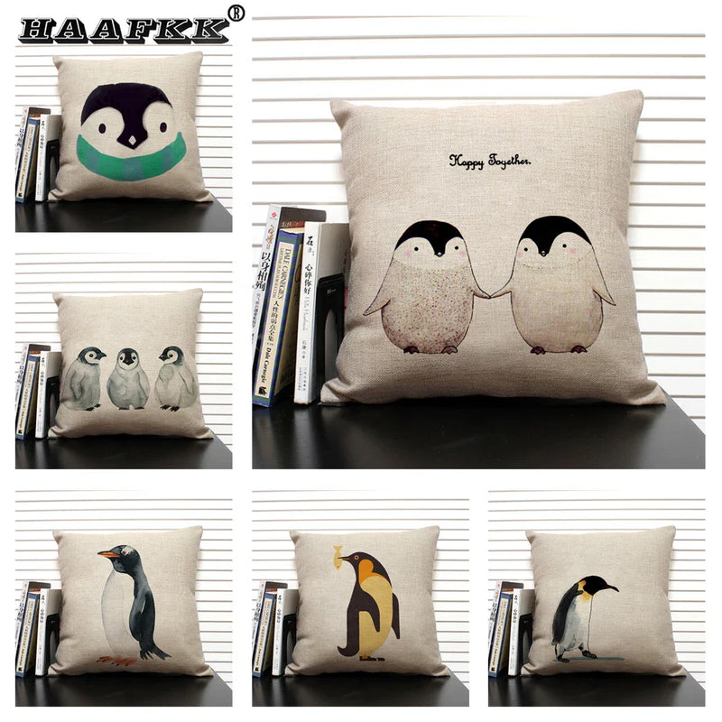Animal Penguin Cushion Cover 45x45, Axyaa Brand - Cute & Funny Decorative Pillowcase