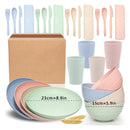 Axyaa Wheat Straw Tableware Set - 24PCS Dining Plate Bowl Cup Knife Spoon