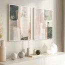 Axyaa Neutral Pink & Green Abstract Modern Wall Art Set